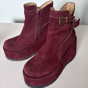 Free People Sabrina Platform boot in burgundy suede ( READ!)
